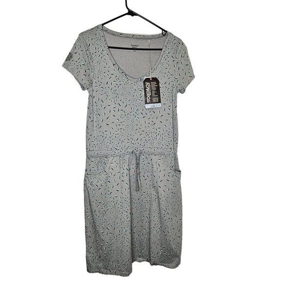 Toad&Co NWT Womens Tica Dress‎ Light Ash Leaf Print Organic Cotton Modal Blend S - Picture 1 of 11